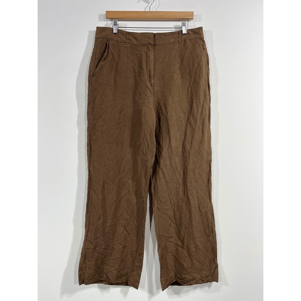 Loft Granola Fisherman Brown Linen Wide Leg Pants Womens 12 Earth Tones Coastal